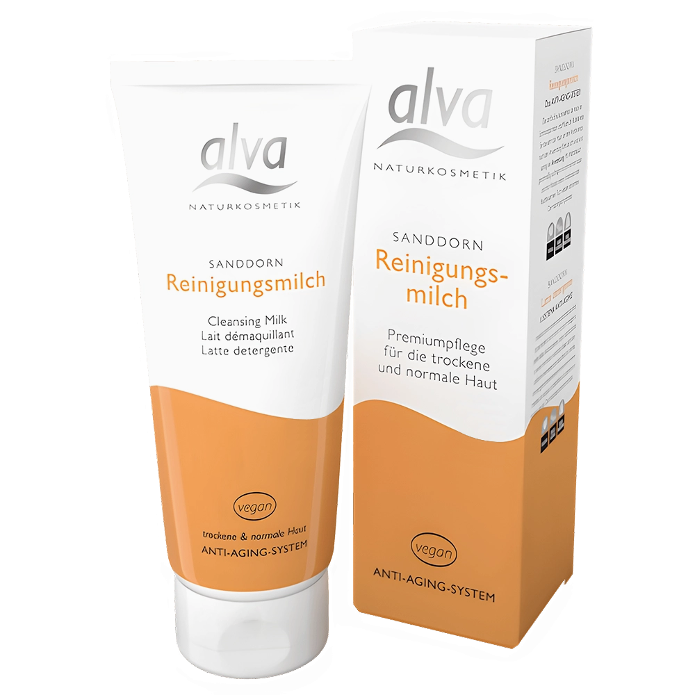 Sanddorn Reinigungsmilch von alva naturkosmetik für die snafte Reinigung des Gesichts.