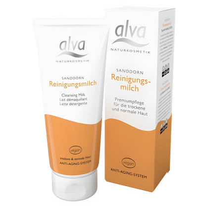 Sanddorn Reinigungsmilch von alva naturkosmetik für die snafte Reinigung des Gesichts.