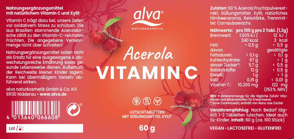 alva Acerola Vitamin C Lutschpastillen 60 g